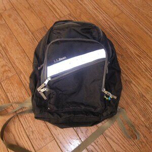 Large Children's LL Bean School Backpack Black Nylon Reflective Light Strip